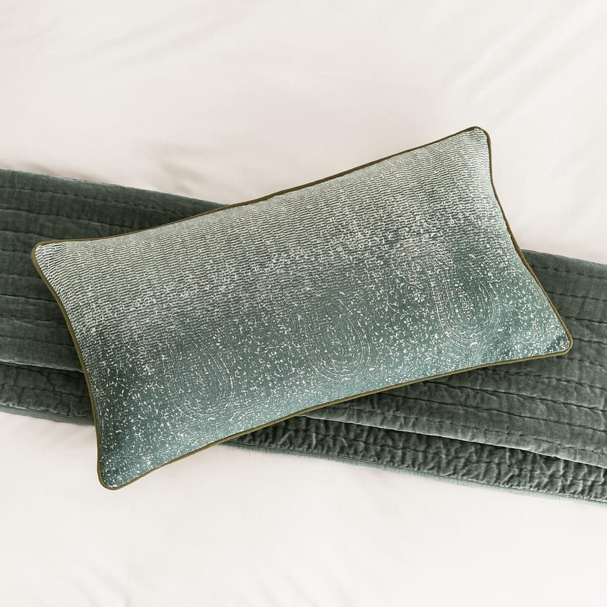 Aura Cushion By Bedeck Of Belfast Rare Earth In Nettle Green